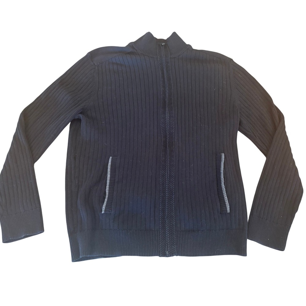 Alfani Mens Full Zip Cardigan Sweater Black Ribbed Cotton Mock Neck M